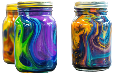 three acrylic pour jars